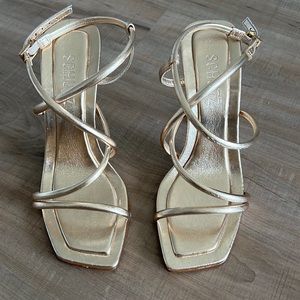 Shutz Lovi Gold Metallic Nappa Leather Sandal